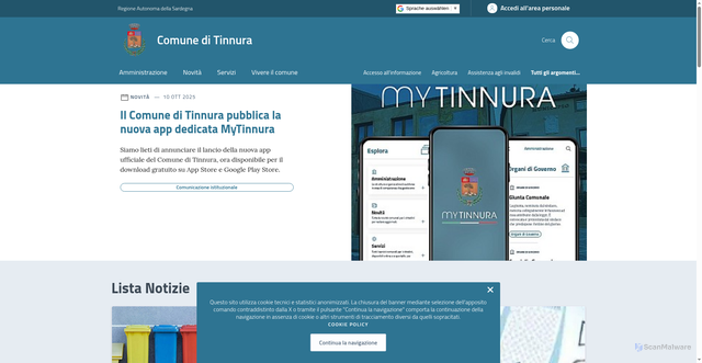 Security scan screenshot of https://comune.tinnura.or.it/