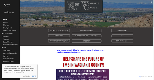 Security scan screenshot of https://www.washakiecountywy.gov/