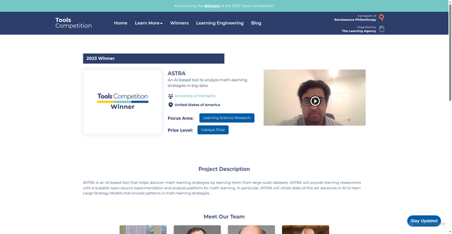 Security scan screenshot of https://tools-competition.org/winner/astra-an-ai-based-tool-to-analyze-math-learning-strategies-in-big-data/