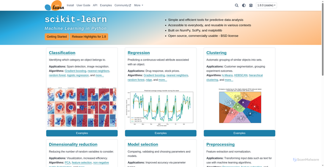 Security scan screenshot of https://scikit-learn.org