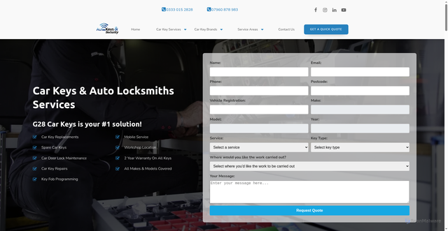 Security scan screenshot of https://g28carkeys.co.uk