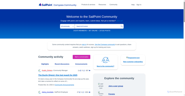 Security scan screenshot of https://community.sailpoint.com