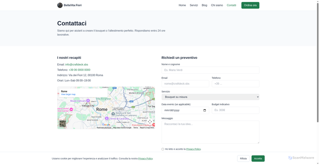 Security scan screenshot of https://craftdeck.sbs/contatti.php