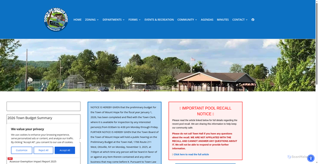 Security scan screenshot of https://townofmounthope.org/