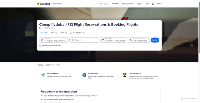 Security scan screenshot of https://www.expedia.ae/Flydubai-Flights.cFZ.Travel-Guide-Airlines