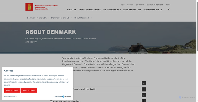 Security scan screenshot of https://usa.um.dk/en/denmark-in-us/information-about-denmark
