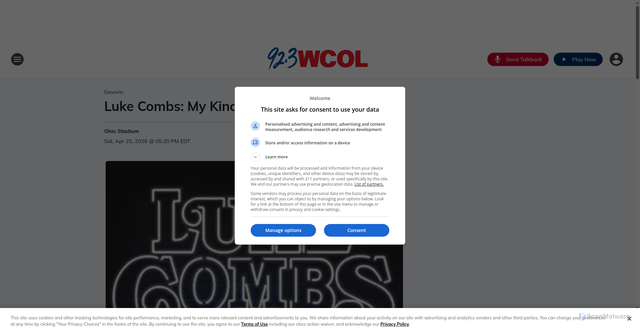 Security scan screenshot of https://wcol.iheart.com/calendar/content/2026-04-25-luke-combs-my-kinda-saturday-night-tour/