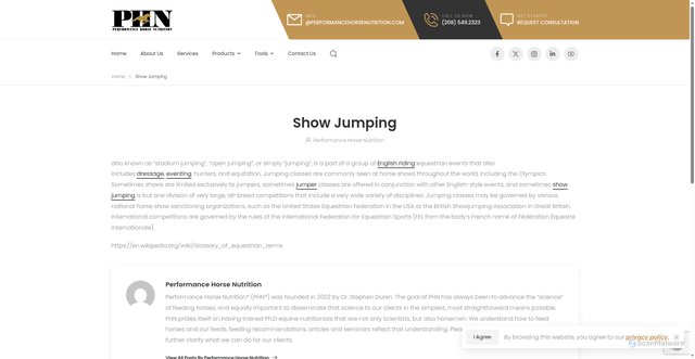 Security scan screenshot of https://performancehorsenutrition.com/glossary/show-jumping/