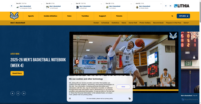 Security scan screenshot of https://oregontechowls.com/sports/mens-basketball