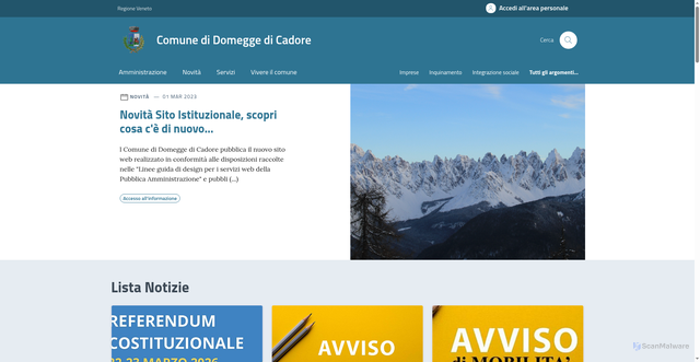 Security scan screenshot of https://www.comune.domeggedicadore.bl.it/