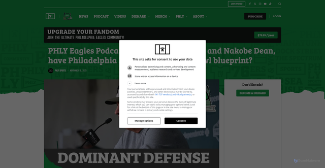 Security scan screenshot of https://allphly.com/phly-eagles-podcast-with-jaelan-phillips-and-nakobe-dean-have-philadelphia-eagles-found-super-bowl-blueprint/