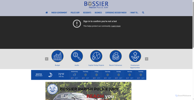 Security scan screenshot of https://bossierparishla.gov/