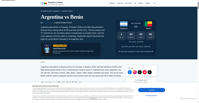 Security scan screenshot of https://argentinavsbenin.com/