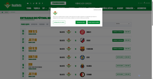 Security scan screenshot of https://www.realbetisbalompie.es/entradas/