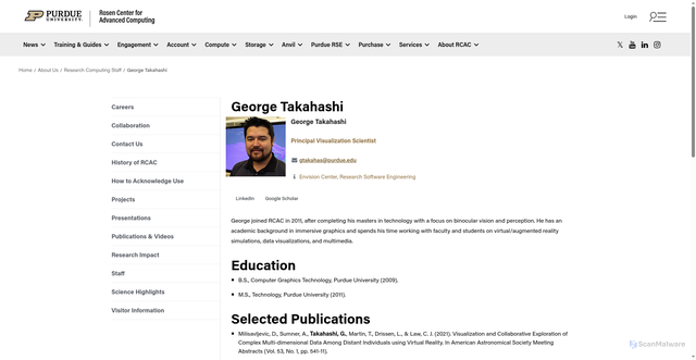 Security scan screenshot of https://www.rcac.purdue.edu/about/staff/gtakahas