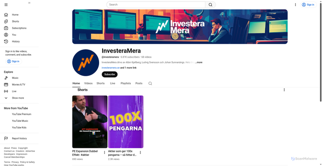 Security scan screenshot of https://consent.youtube.com/m?continue=https%3A%2F%2Fwww.youtube.com%2Fchannel%2FUCfpVdnTWFY_JpWNz55osP7g%3Futm_source%3Dnewsletter%26utm_medium%3Demail%26utm_campaign%3Dlojalitetsplattform_med_tillvaext_oeppnar_emission_foer_nordisk_expansion%26utm_term%3D2026-03-25%26cbrd%3D1&gl=DE&m=0&pc=yt&cm=2&hl=de&src=1