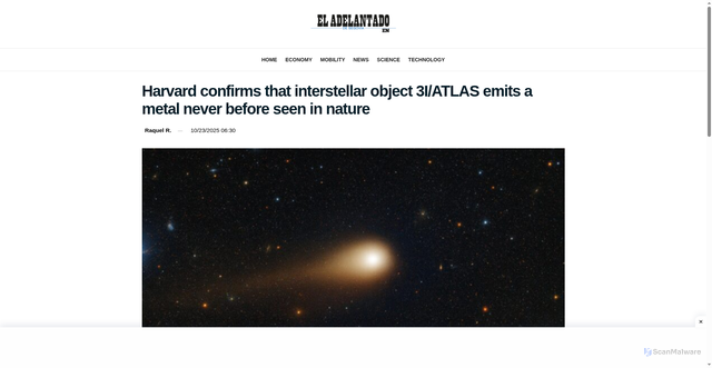 Security scan screenshot of https://eladelantado.com/en/harvard-interstellar-object/