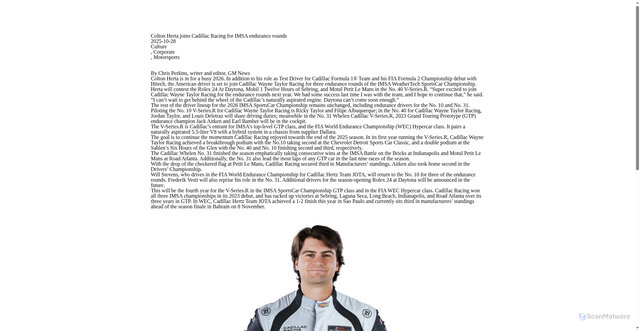 Security scan screenshot of https://news.gm.com/home.detail.html/Pages/topic/us/en/2025/oct/1028-colton-herta-joins-cadillac-racing-for-imsa-endurance-rounds.html