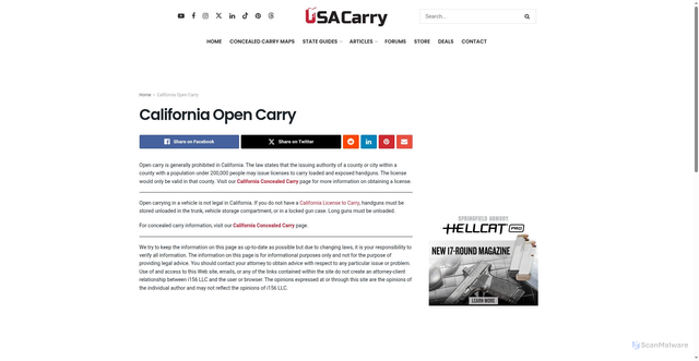 Security scan screenshot of https://www.usacarry.com/california-open-carry/