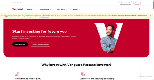 Security scan screenshot of https://www.vanguard.com.au/personal