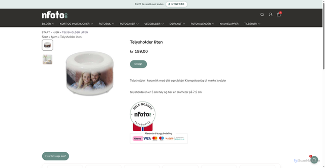 Security scan screenshot of https://nfoto.no/produkter/telysholder-liten/?utm_source=nfoto.no&utm_campaign=3c483eaff4-EMAIL_CAMPAIGN_2026_06_14_06_49&utm_medium=email&utm_term=0_-3c483eaff4-4832893&mc_cid=3c483eaff4&mc_eid=UNIQID