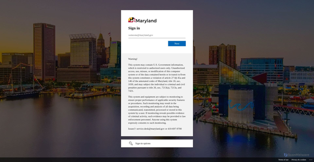 Security scan screenshot of https://login.md.gov