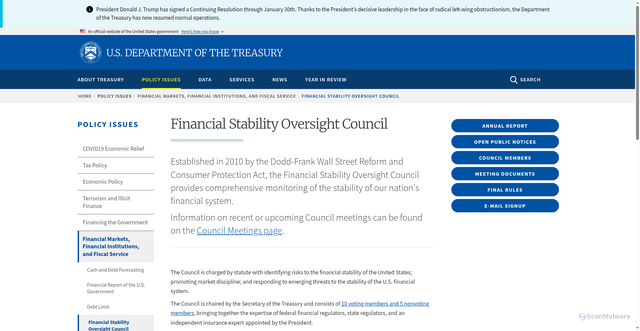 Security scan screenshot of https://home.treasury.gov/policy-issues/financial-markets-financial-institutions-and-fiscal-service/fsoc
