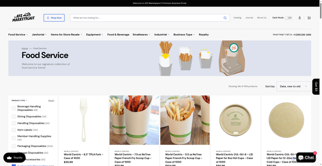 Security scan screenshot of https://afsmarketplace.net/collections/food-service?filter.p.product_type=Sustainable+Disposables&sort_by=created-descending