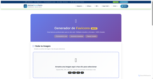 Security scan screenshot of https://onlinetecnotools.com/generador-de-favicons-online-gratis/