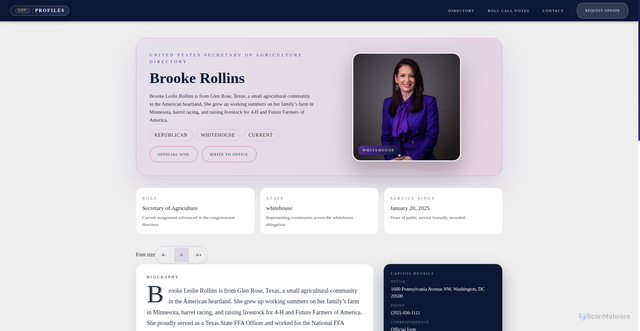 Security scan screenshot of https://govprofiles.com/brooke-rollins/