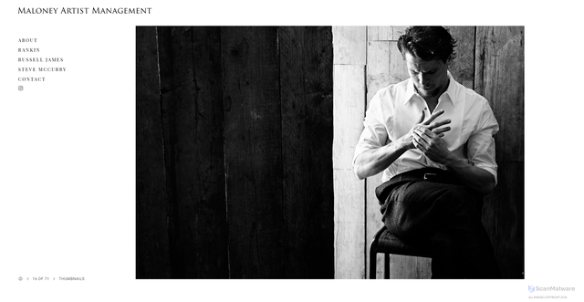 Security scan screenshot of https://www.maloneyartistmanagement.com/RANKIN/PORTRAITS-I/16