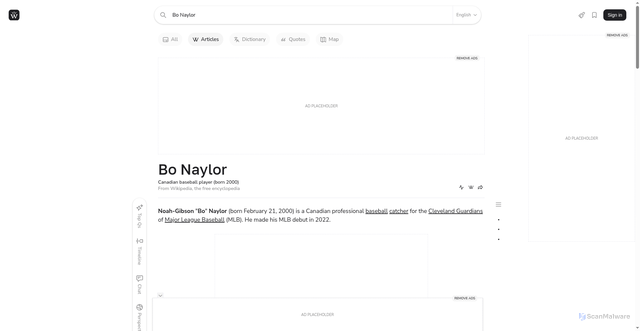 Security scan screenshot of https://www.wikiwand.com/en/articles/Bo_Naylor
