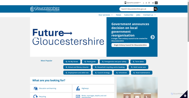 Security scan screenshot of https://www.gloucestershire.gov.uk