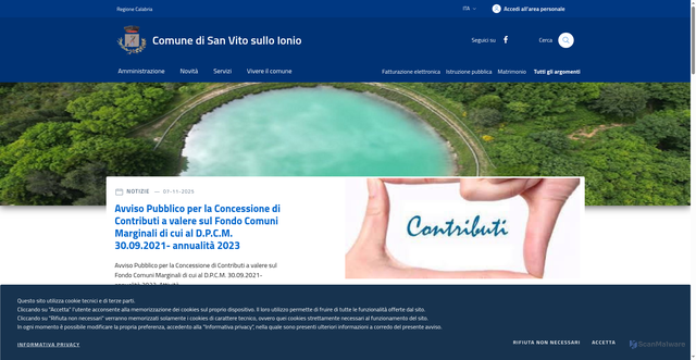 Security scan screenshot of https://www.comune.sanvitosulloionio.cz.it/