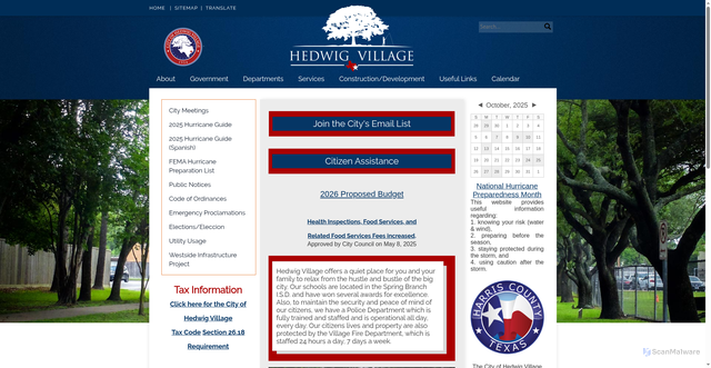Security scan screenshot of https://www.thecityofhedwigvillage.com/
