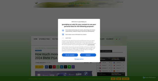 Security scan screenshot of https://goandplay.eu/en/how-much-money-each-golfer-won-at-the-2024-bmw-pga-championship/