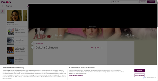 Security scan screenshot of https://slip.fandom.com/wiki/Dakota_Johnson