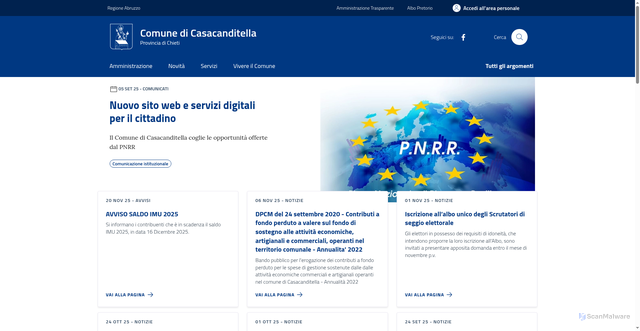 Security scan screenshot of https://comune.casacanditella.ch.it/