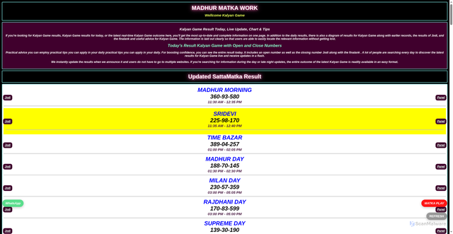 Security scan screenshot of http://madhurmatka.app/kalyan-game.php