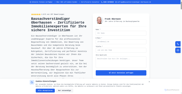 Security scan screenshot of https://bausachverstaendiger-oberhausen.de/
