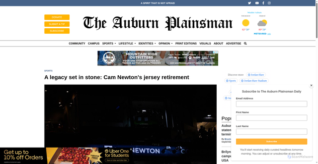 Security scan screenshot of https://www.theplainsman.com/article/2025/10/a-legacy-set-in-stone-cam-newtons-jersey-retirement