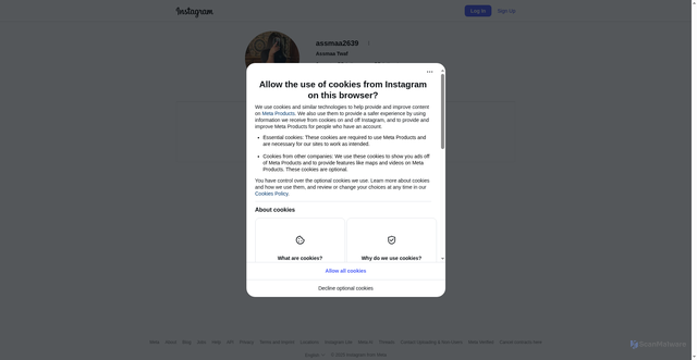Security scan screenshot of https://www.instagram.com/assmaa2639?igsh=ZzE3NDhkYzRvZ2F3