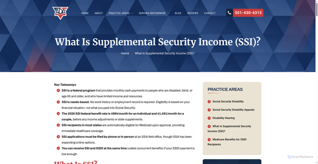 Security scan screenshot of https://www.americandisabilityactiongroup.com/ssi/
