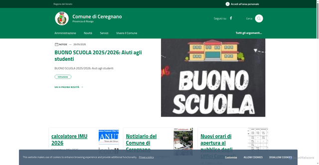 Security scan screenshot of https://www.comune.ceregnano.ro.it