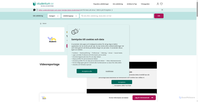Security scan screenshot of https://www.studentum.se/skola/yh-akademin/?utm_campaign=nyhetsbrev-extra-februari17&utm_medium=email&utm_source=user.com#InformationRequestForm