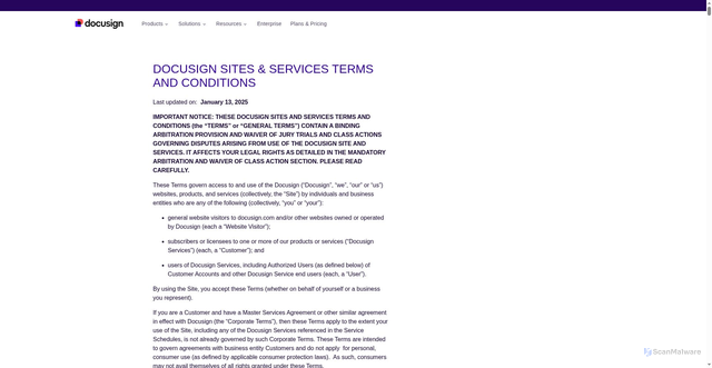 Security scan screenshot of https://www.docusign.com/legal/terms-and-conditions