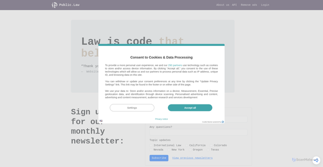 Security scan screenshot of https://public.law