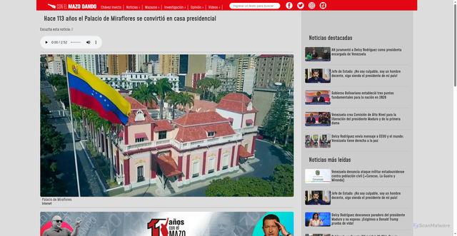 Security scan screenshot of https://mazo4f.com/hace-113-anos-el-palacio-de-miraflores-se-convirtio-en-casa-presidencial