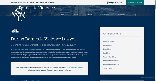 Security scan screenshot of https://www.swsrlaw.com/what-we-do/criminal-defense/domestic-violence/