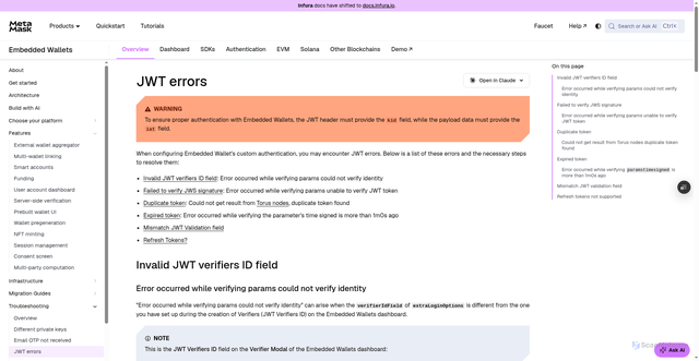 Security scan screenshot of https://metamask-docs-75mpj2s96-consensys-ddffed67.vercel.app/embedded-wallets/troubleshooting/jwt-errors/